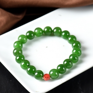 9.5mm山料和田碧玉单圈手串