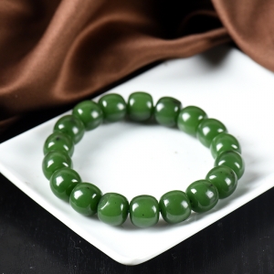 山料和田碧玉老形珠单圈手串