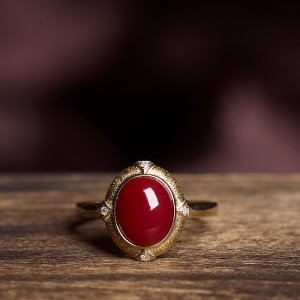 18K阿卡牛血红珊瑚戒指