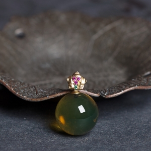 18K墨西哥蓝珀圆珠吊坠