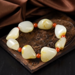 籽料和田玉原石单圈手串