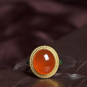 18K冰红南红戒指