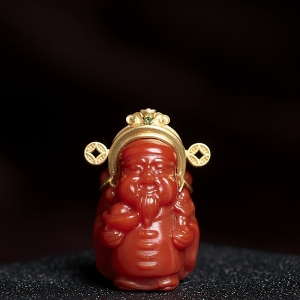 18K柿子红南红财神吊坠