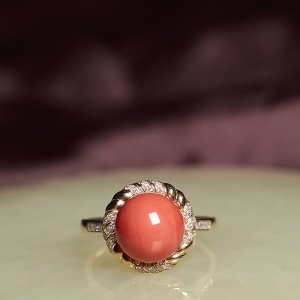 18KMOMO珊瑚圆珠戒指