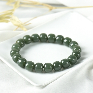 山料和田青玉老形珠单圈手串