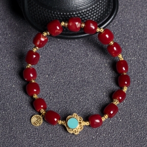 阿卡牛血红珊瑚桶珠单圈手串