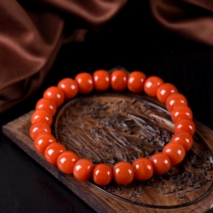 柿子红南红老形珠单圈手串