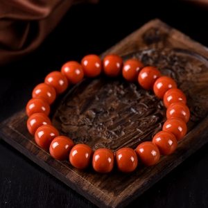 柿子红南红老形珠单圈手串