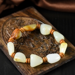 籽料和田玉原石单圈手串