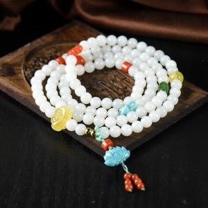 6mm山料和田白玉108佛珠