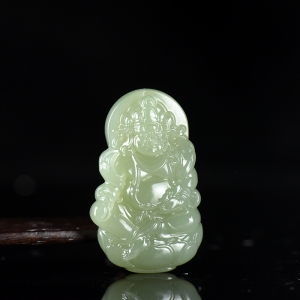 山料和田玉晴水色黄财神吊坠