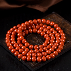 6.5mm柿子红南红108佛珠