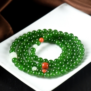 6mm山料和田碧玉菠菜绿108佛珠