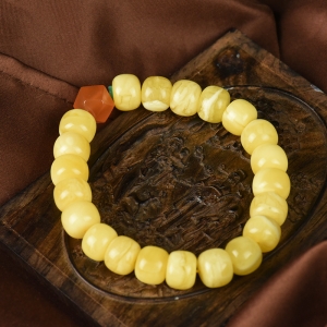 白花蜜蜜蜡老形珠单圈手串