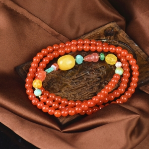 6mm樱桃红南红108佛珠