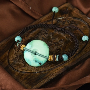 中高瓷蓝色绿松石平安扣手绳