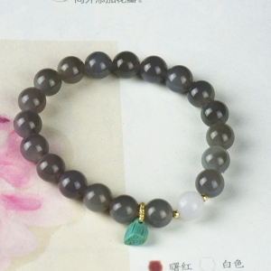 8mm山料和田玉烟青色单圈手串