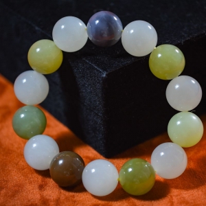 15.5mm山料和田玉多宝单圈手串