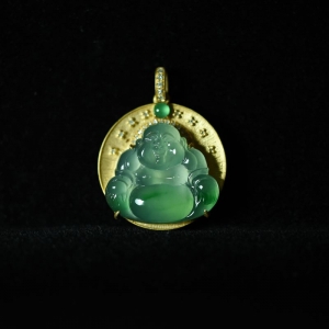 18K冰种飘翠翡翠弥勒佛吊坠
