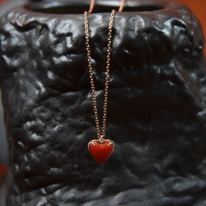 18K阿卡牛血红珊瑚心形项链