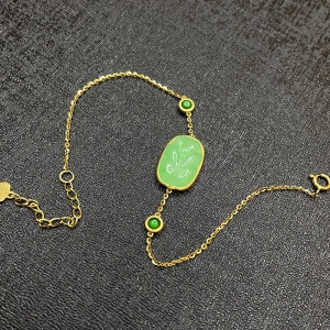 18k糯冰种浅绿翡翠叶子手链