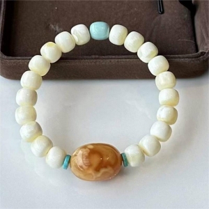 白花蜜蜡桶珠单圈手串