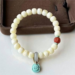 白花蜜蜡桶珠单圈手串