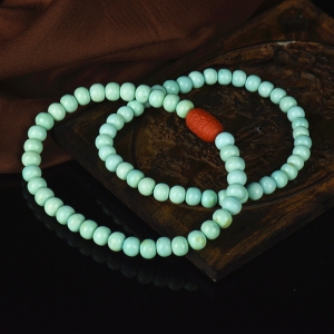 中高瓷蓝色绿松石老形珠单圈手串（二件）