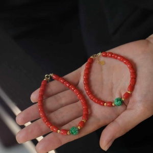 沙丁珊瑚桶珠手链