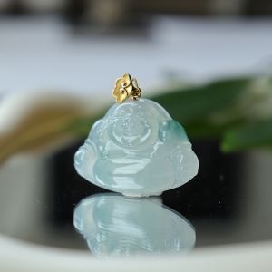 18k糯冰种飘花翡翠弥勒佛吊坠