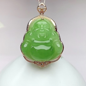 18K和田碧玉弥勒佛吊坠