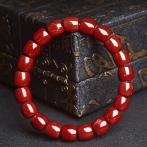 沙丁牛血红珊瑚桶珠单圈手串