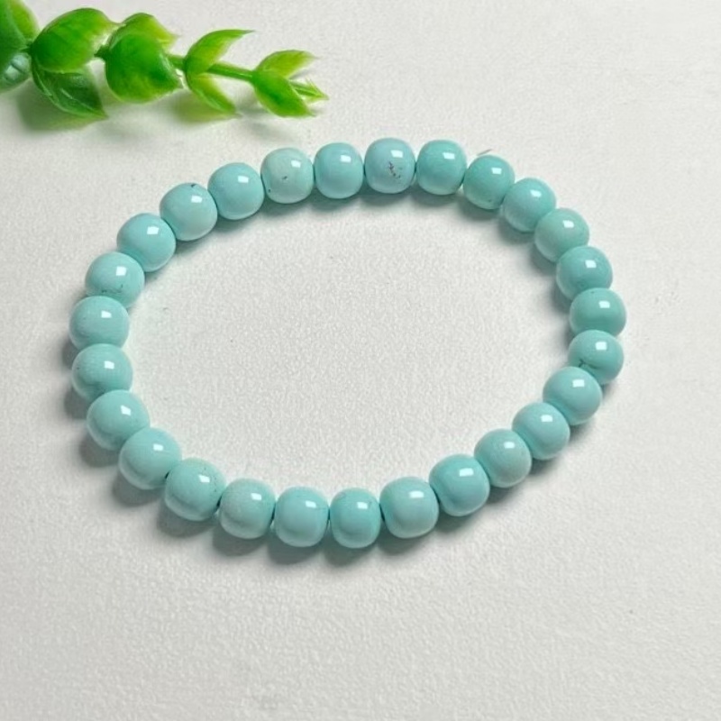 高瓷蓝色绿松石老形珠单圈手串