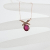 18K金镶钻玫红碧玺锁骨链-红掌柜