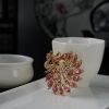 天然18K金镶粉色碧玺孔雀胸针 - 红掌柜