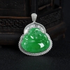 缅甸天然糯种翠绿翡翠弥勒佛吊坠-红掌柜