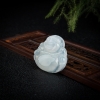 缅甸糯冰种白色翡翠弥勒佛吊坠-红掌柜