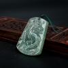 天然糯冰种灰绿翡翠龙牌吊坠-红掌柜