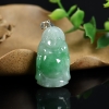 银镶缅甸天然豆种飘翠翡翠佛吊坠-红掌柜