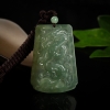 糯冰种灰绿翡翠龙凤呈祥套装吊坠-红掌柜
