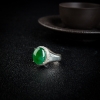 缅甸天然糯冰种翠绿翡翠戒面-红掌柜