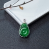 18K金镶钻糯冰种翠色翡翠平安如意吊坠-红掌柜