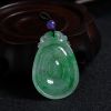 冰糯种翠绿飘花翡翠如意吊坠 - 红掌柜