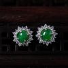 银镶冰糯种满绿翡翠耳钉-红掌柜