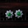 银镶冰糯种满绿翡翠耳钉-红掌柜