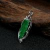 A货天然18K金镶糯种满绿翡翠叶子吊坠 - 红掌柜