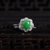 缅甸A货天然银镶豆种翠绿翡翠戒指 - 红掌柜