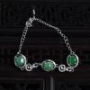 缅甸天然银镶豆种豆绿翡翠手链-红掌柜