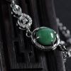 缅甸天然银镶豆种翡翠手链-红掌柜