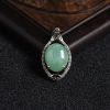 缅甸A货天然银镶糯种豆绿色翡翠吊坠 - 红掌柜